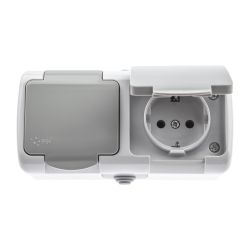 Розетка Intro Atlantic 5-203-03 двойная с заземлением 2х2P+E Schuko 16А-250В IP54 ОУ серый