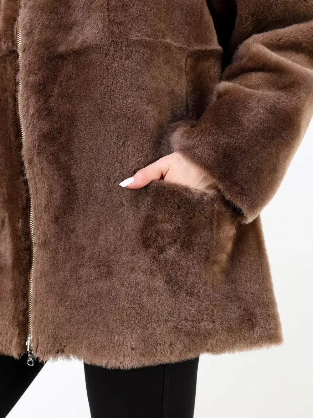 Дубленка зимняя двухсторонняя шуба с капюшоном