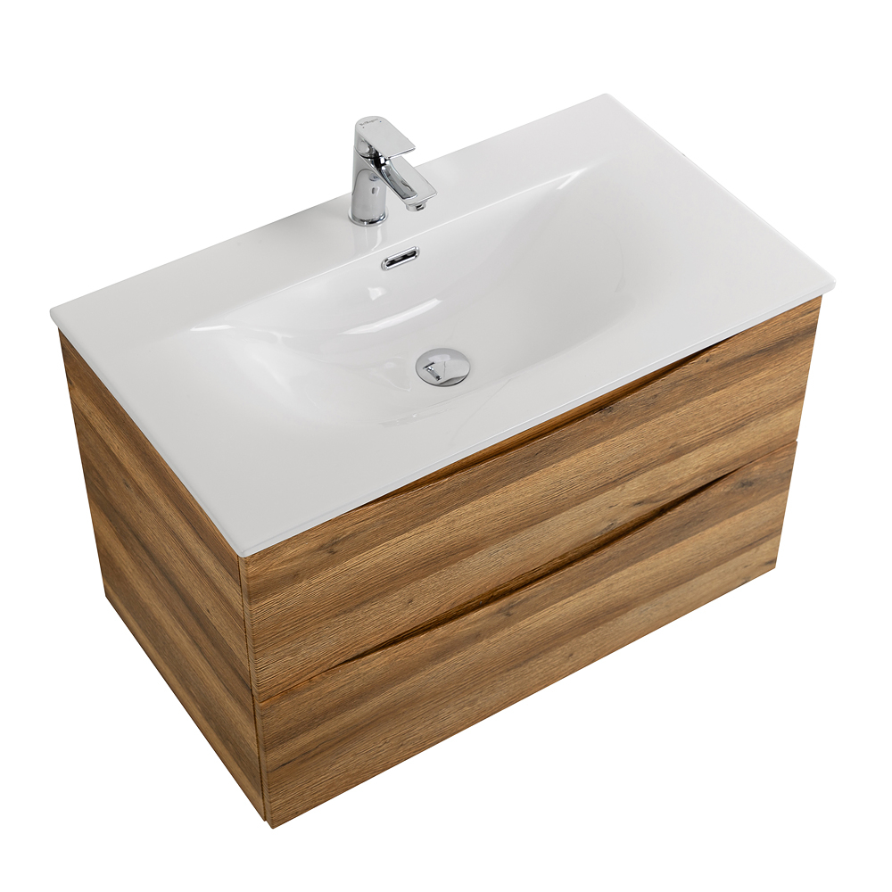 Тумба с раковиной подвесная BelBagno MARINO-CER-N-900-2C-SO-RR-P Rovere Rustico, раковина белая BB-8099-90