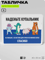 Табличка для бассейна "Наденьте купальник", на пляж, для общественной и частной зоны отдыха, информационная, 40х30 см, Silver Plane x Айдентика Технолоджи