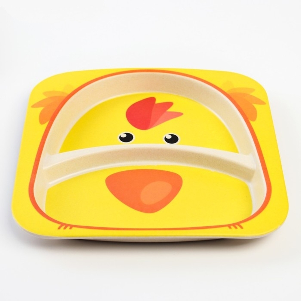 4780233 Набор бамбуковой посуды «Цыпленок», 5 предметов: тарелка, миска, стакан, вилка, ложка