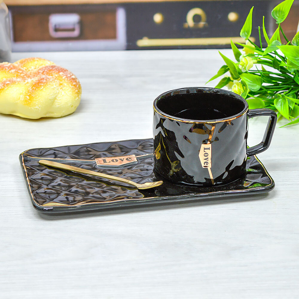 Чайная пара 200мл с ложкой, микс 6154