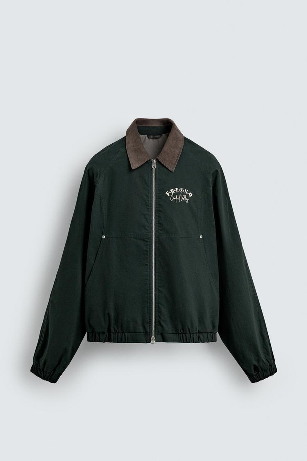 ZARA КУРТКА С КОНТРАСТНЫМ ВОРОТНИКОМ И ВЫШИВКОЙ, ЗЕЛЕНЫЙ