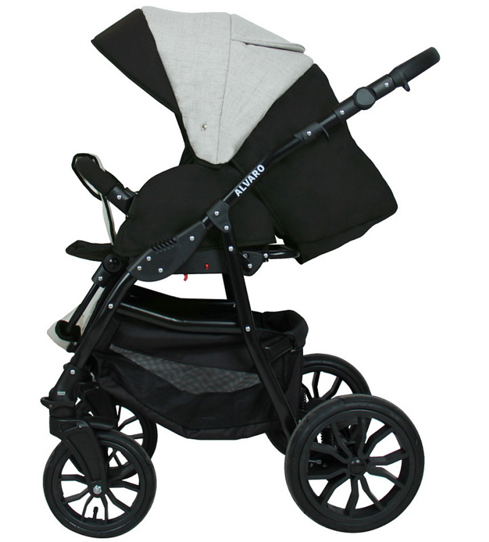 Детская коляска Alis Alvaro F 3 в 1 Al 04 т.серый+св.серый+белая кожа