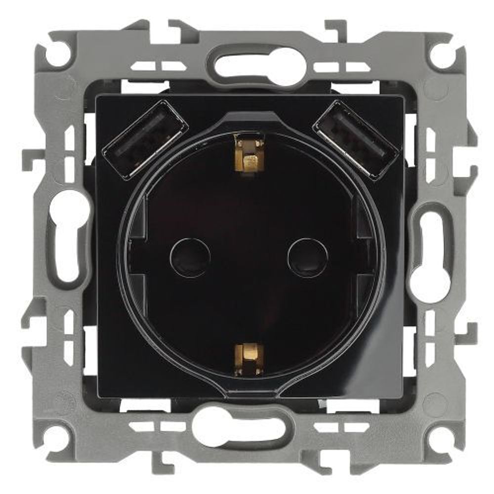 Розетка 16А 250В 2P+E с 2хUSB 5В-3А защ. шторки Эра12 черн. 12-4109-06 ЭРА Б0047845 Розетка 16А 250В 2P+E с 2хUSB 5В-3А защ. шторки Эра12 черн. 12-4109-06 ЭРА Б0047845