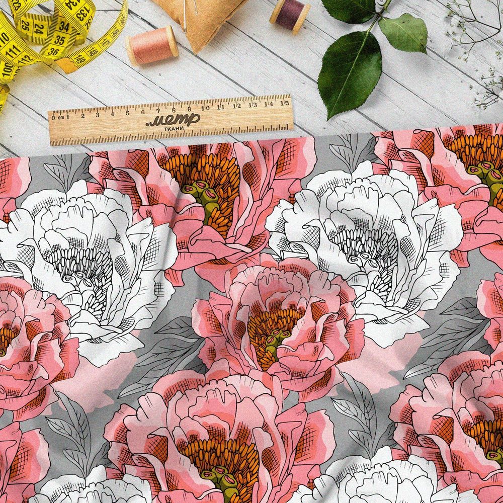Ткань ниагара шикарные пионы