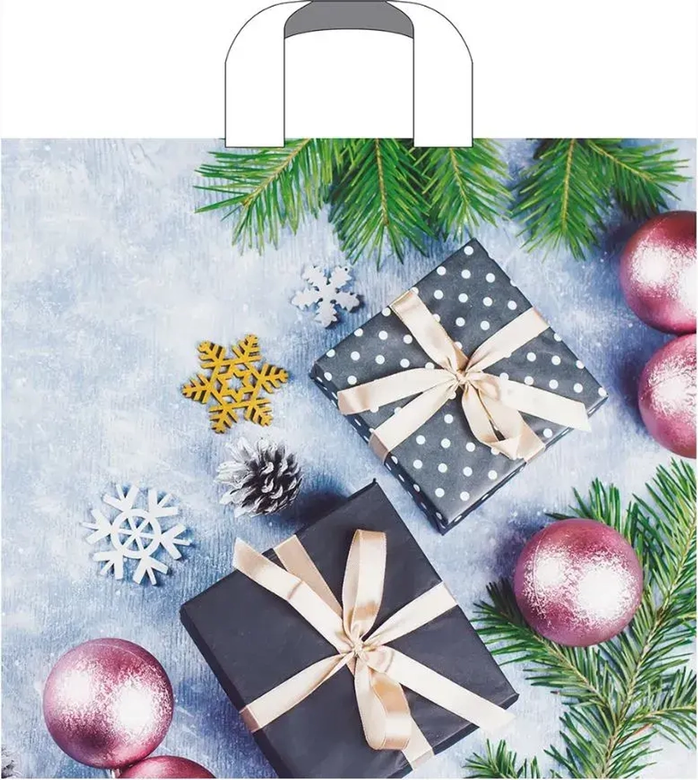 Пакет ПЭ с петлевой ручкой 38х34+3 (70) Артпласт НГ (Подарки на голубом) Россия