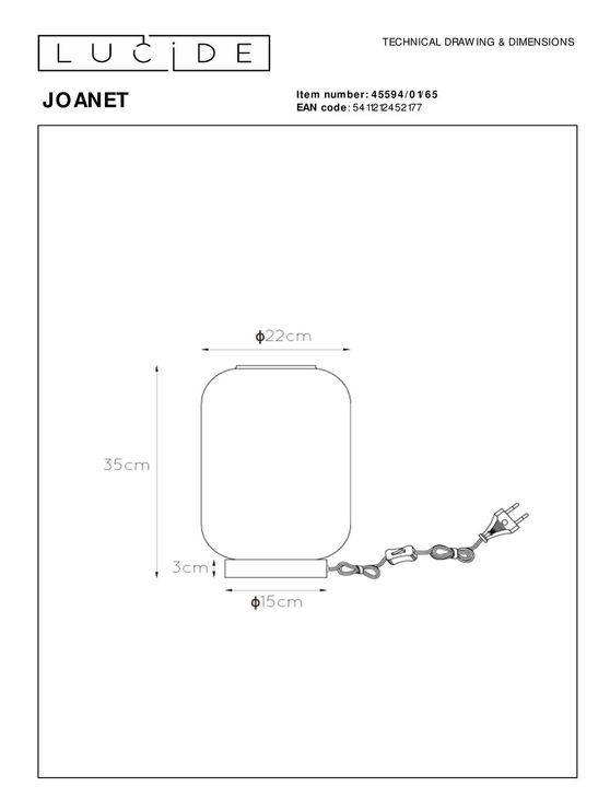Настольная лампа Lucide Joanet 45594/01/65