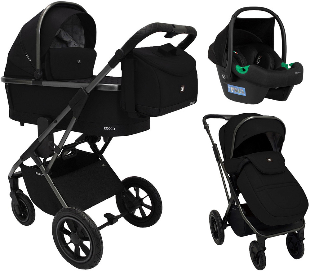 Коляска 4 в 1 Sweet Baby Rocco Air + автокресло Elegante Plus с базой i-Size ISOFIX DK780 Black (Air)