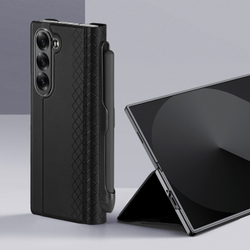 Чехол черного цвета с премиальной искусственной кожи от Dux Ducis для Samsung Galaxy Z Fold 6, серия Bril Series Case (версия с S Pen)