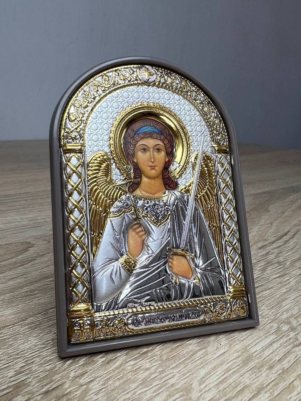 Ангел Хранитель, икона арочная, пластик коричневый 62x88