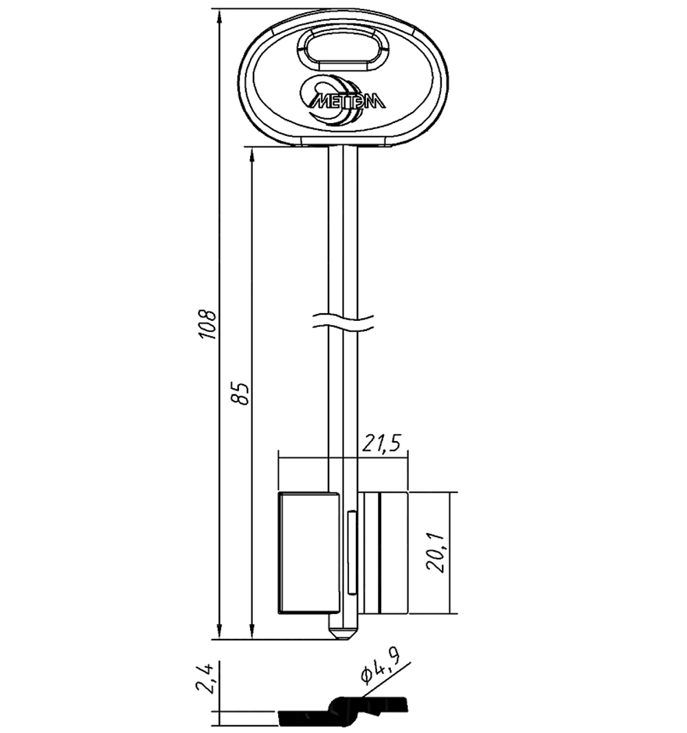 Заготовка сувальдного ключа 14466 MET20DP