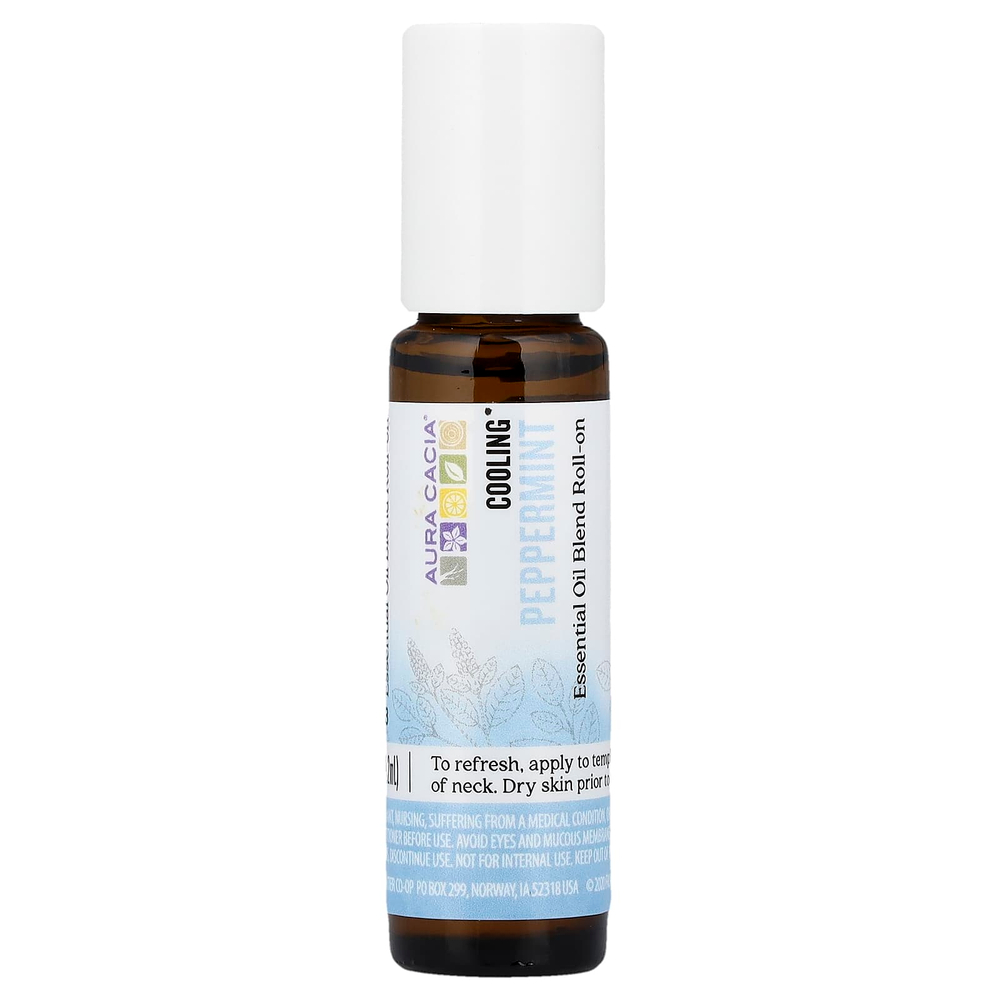 Aura Cacia, шариковая смесь эфирных масел, охлаждающая, перечная мята, 9,2 мл (0,31 жидк. унции)