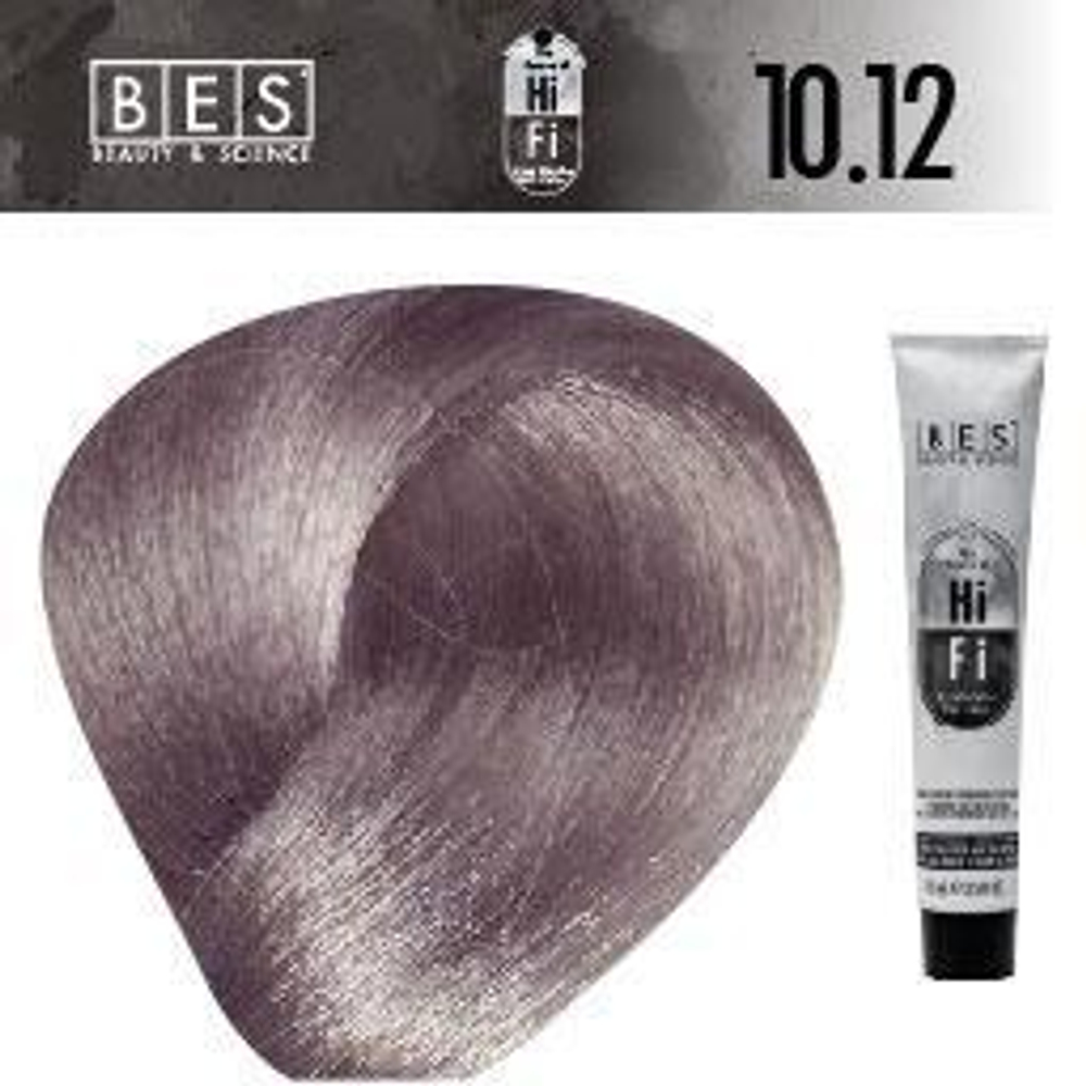 Краситель перманентный HI-FI 10.12, платиновый блонд ирисовый пепел, BES, 100 мл.