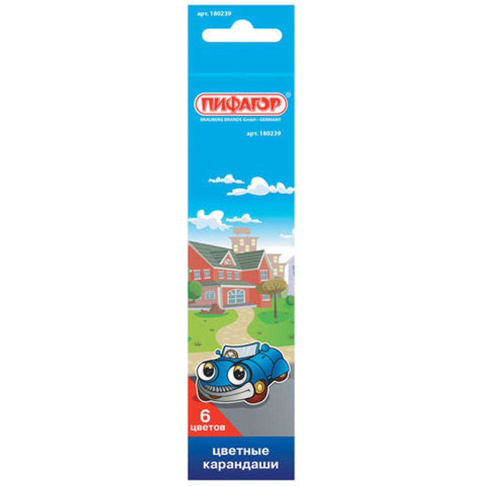 Карандаши цветные ПИФАГОР "Сказочный мир", 6 цветов, заточенные, картонная упаковка, дизайн ассорти, 180239