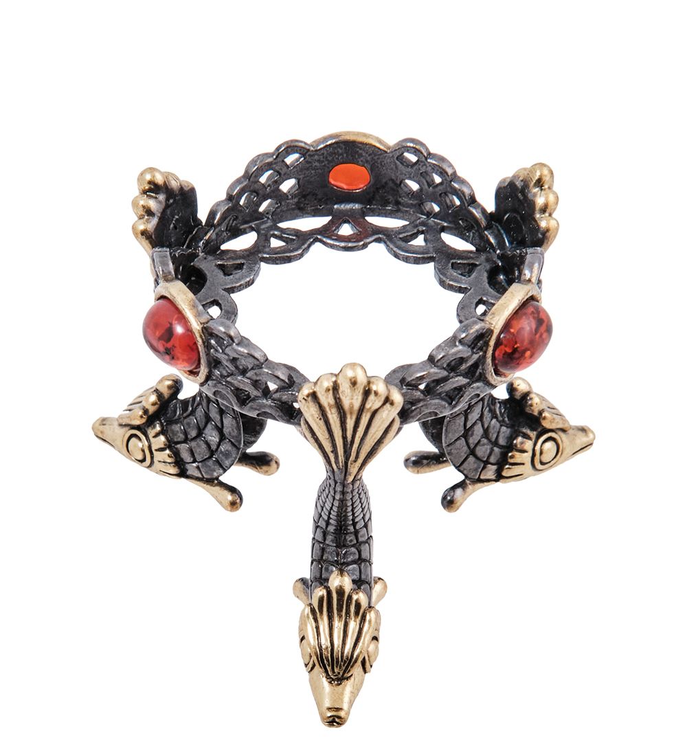 Народные промыслы AM-3996 Подсвечник «Рыбы» (латунь, янтарь)