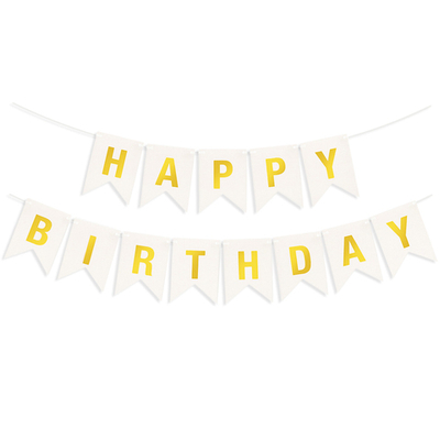 Гирлянда Флажки, Happy Birthday, Белый/Золото, Металлик, 500 см, 16*12 см