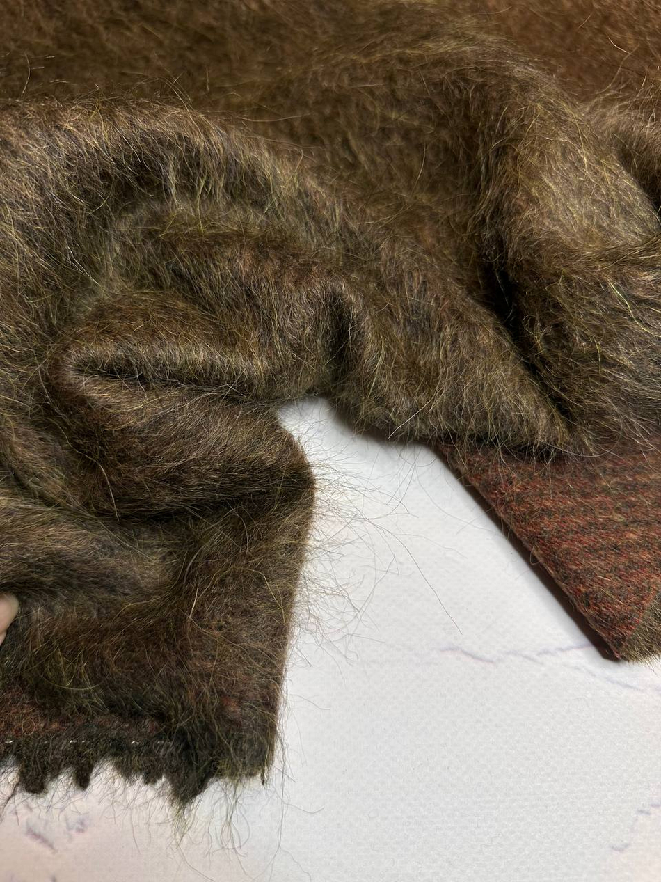 Пальтовая ворсовая меланжевая шерсть с сури альпакой (Bottega Veneta, 70%сури альпака/30%шерсть, Темный мускат, 152, 349 гр/м2)