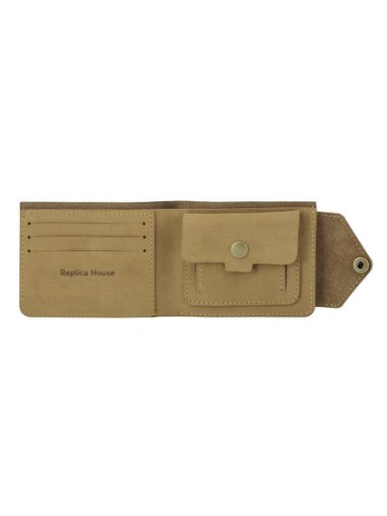 Фото компактного портмоне Классическое из светло-коричневого нубука, в развернутом виде.