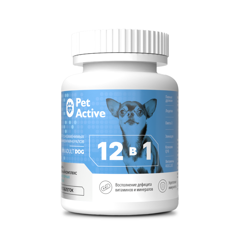 PETACTIVE Витаминно-минеральный комплекс 12 в 1 для миниатюрных пород собак (100 таблеток)