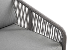 "Канны" левый модуль плетеный из роупа, каркас алюминий белый шагрень, роуп светло-серый круглый, ткань светло-серая