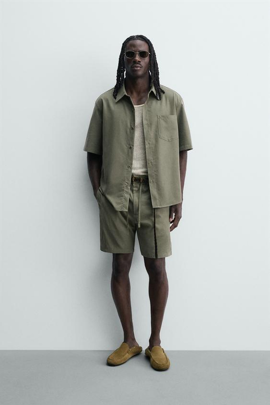 ZARA СТРУЯЩИЕСЯ ШОРТЫ RELAXED FIT, ТЕМНО-ЗЕЛЕНЫЙ