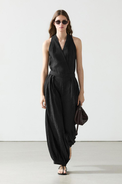 Massimo Dutti Струящиеся брюки-саруэль из льняной смеси, черный