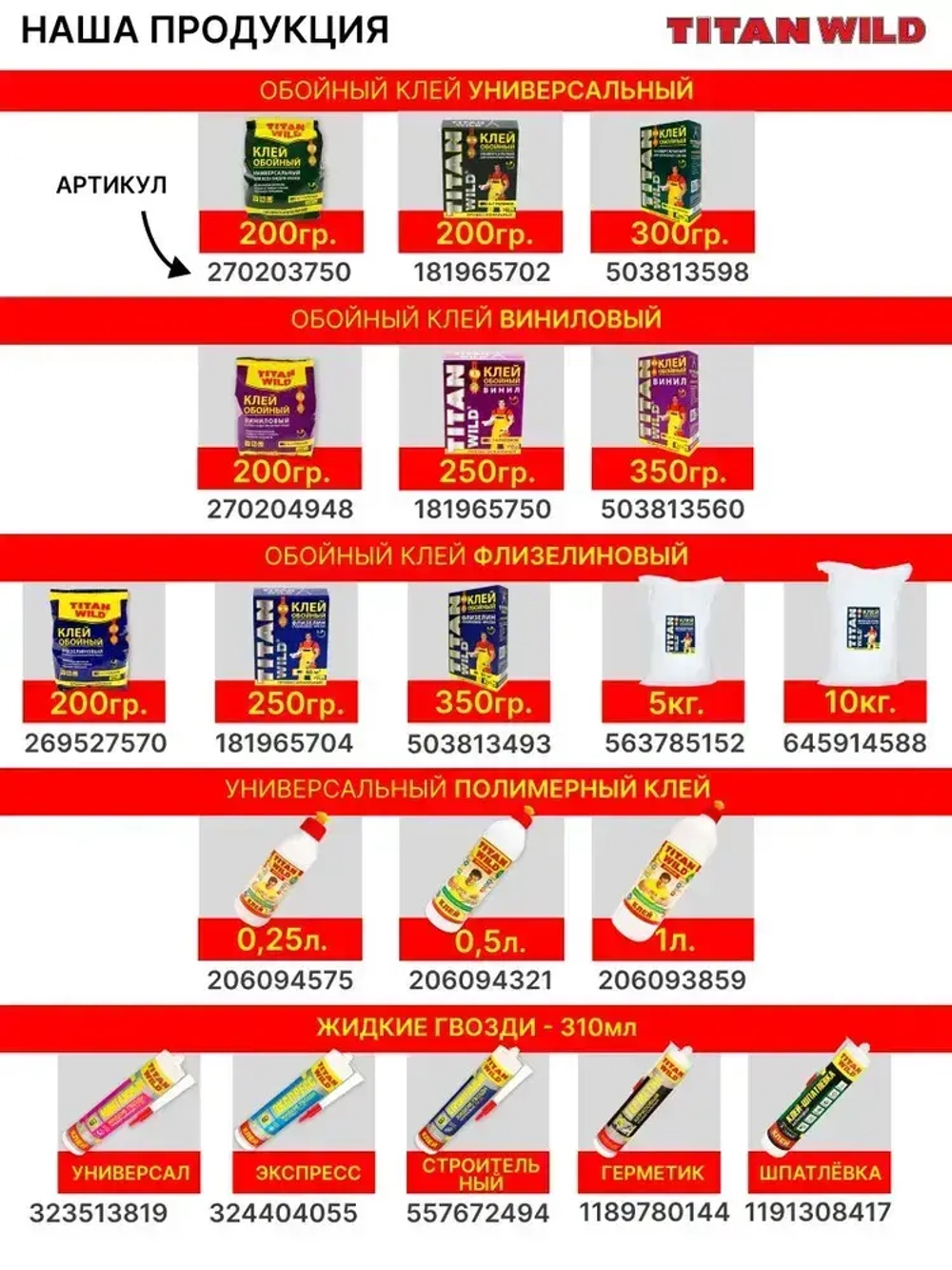 Клей для обоев Titan Wild универсал. 200 Б/И (200 гр.)