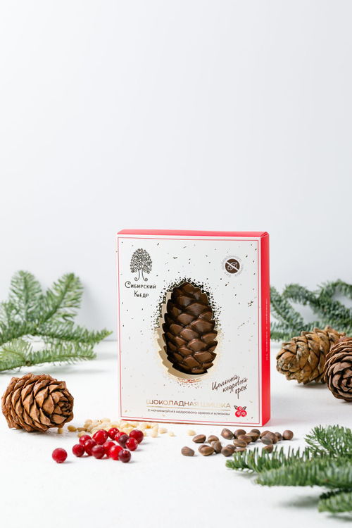 Шишка шоколадная без сахара с кедровым орехом и клюквой / 80 г / ТМ Сибирский кедр