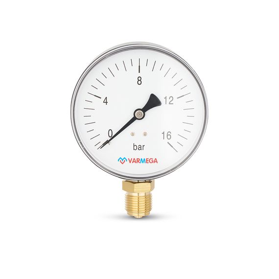 Манометр вертикальный Varmega 16 бар 100мм НР 1/2&quot; радиальный 39610