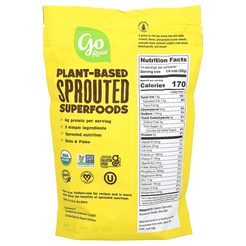 Go Raw, органическая смесь пророщенных семян подсолнечника с морской солью, 397 г (14 унций)