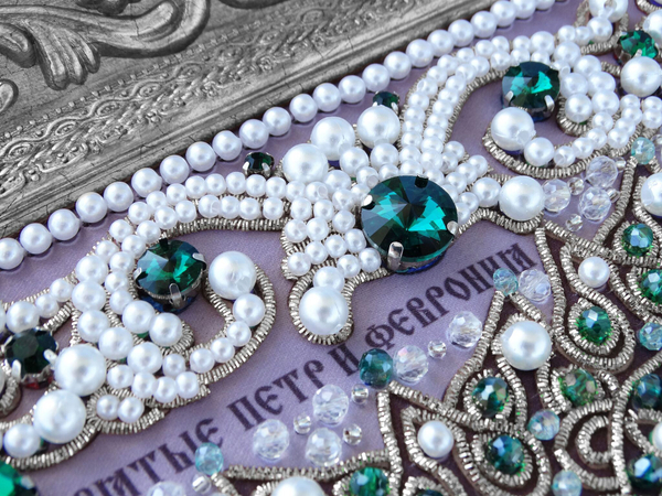 ЖС-13-СИ Набор для вышивания хрустальными камнями Святые Петр и Феврония (изумрудный)