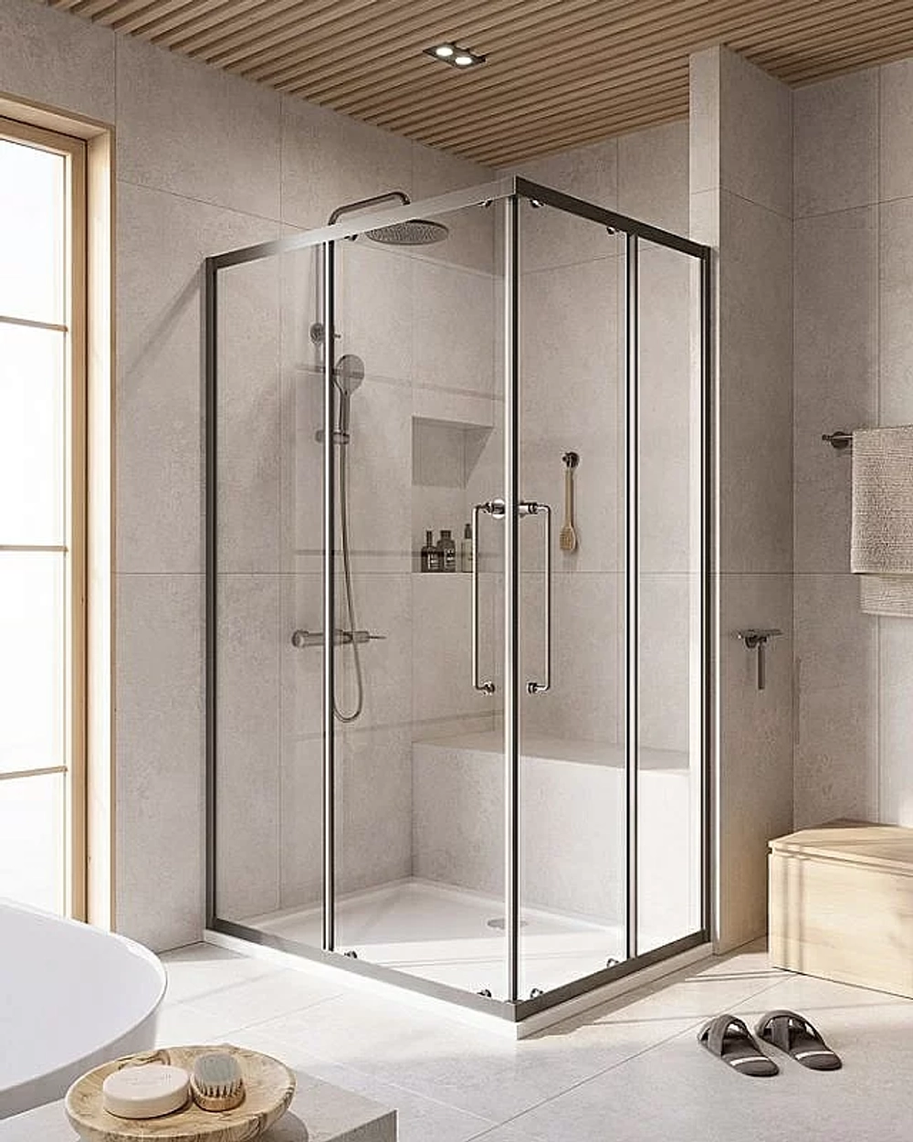 Душевой уголок Cezares Relax 120x90 RELAX-304-AH-2-120/90-C-GM стекло прозрачное/профиль матовая оружейная сталь