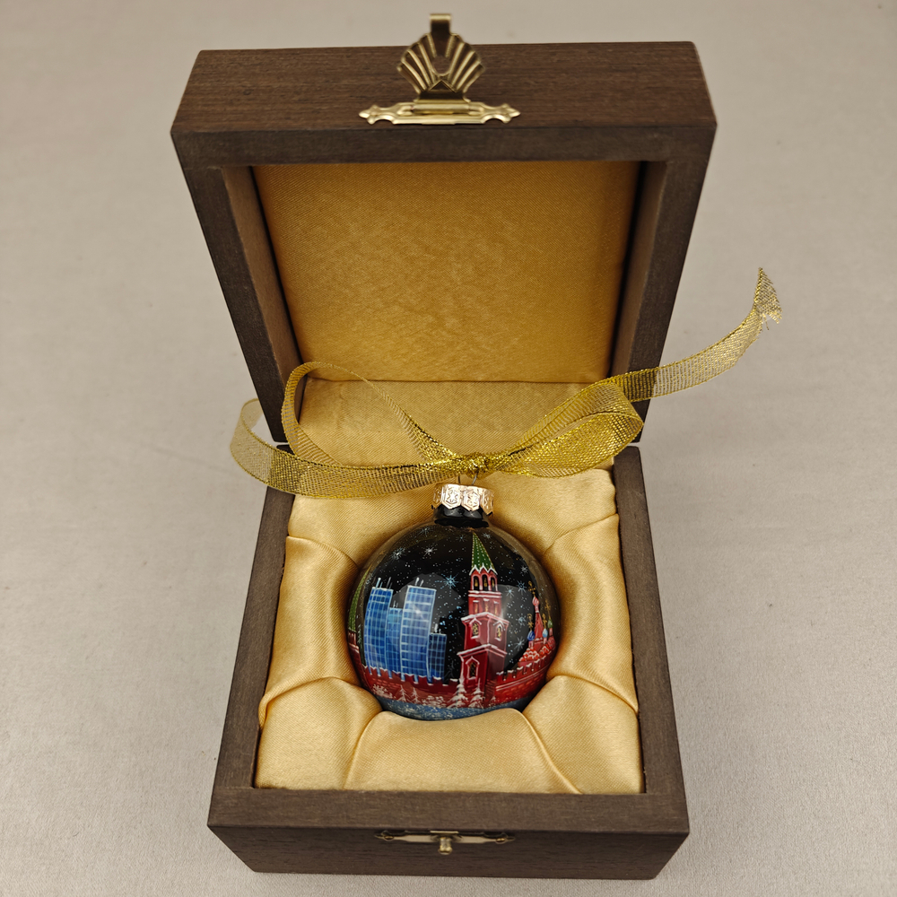 Шар новогодний с ручной росписью Палех "Москва" в футляре