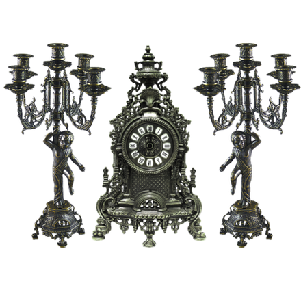 Alberti Livio Часы каминные и 2 канделябра Купидон на 5 свечей, под бронзу