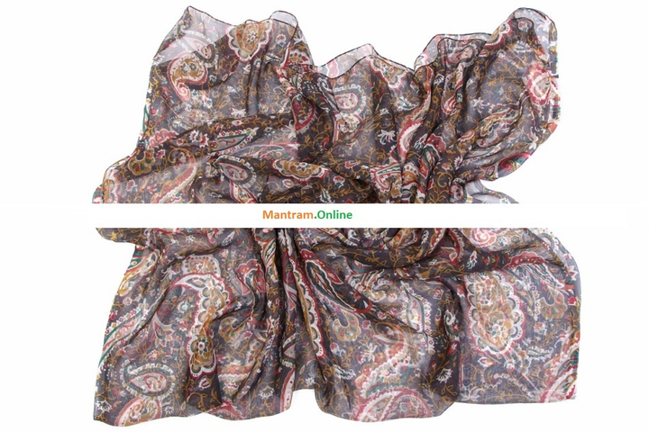 Палантин-парео Вискоза 100% (шифон) Огурцы, ветви, цвета красный, горчичный, белый на темном 110x170 см.