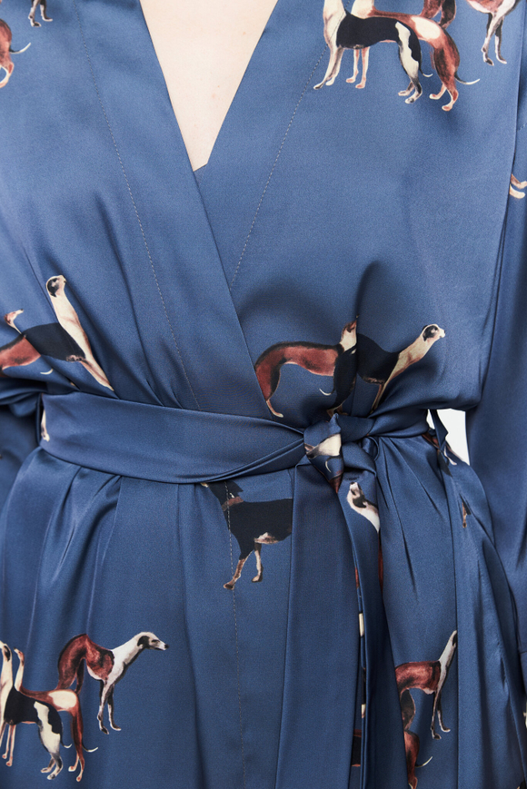 Шелковая блуза-кимоно с борзыми графит