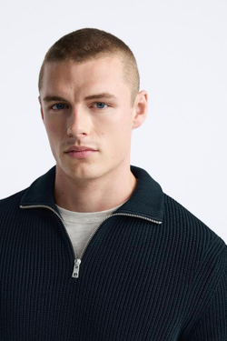 ZARA СВИТЕР С КОРОТКОЙ ЗАСТЕЖКОЙ-МОЛНИЕЙ, МОРСКОЙ СИНИЙ