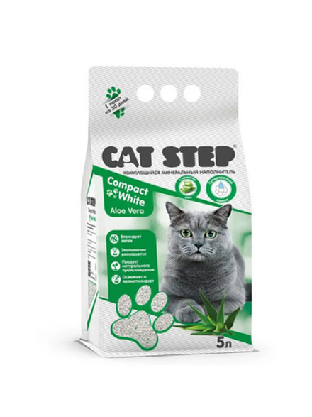 CAT STEP Compact White Aloe Vera Наполнитель комкующийся минеральный, 5 л.