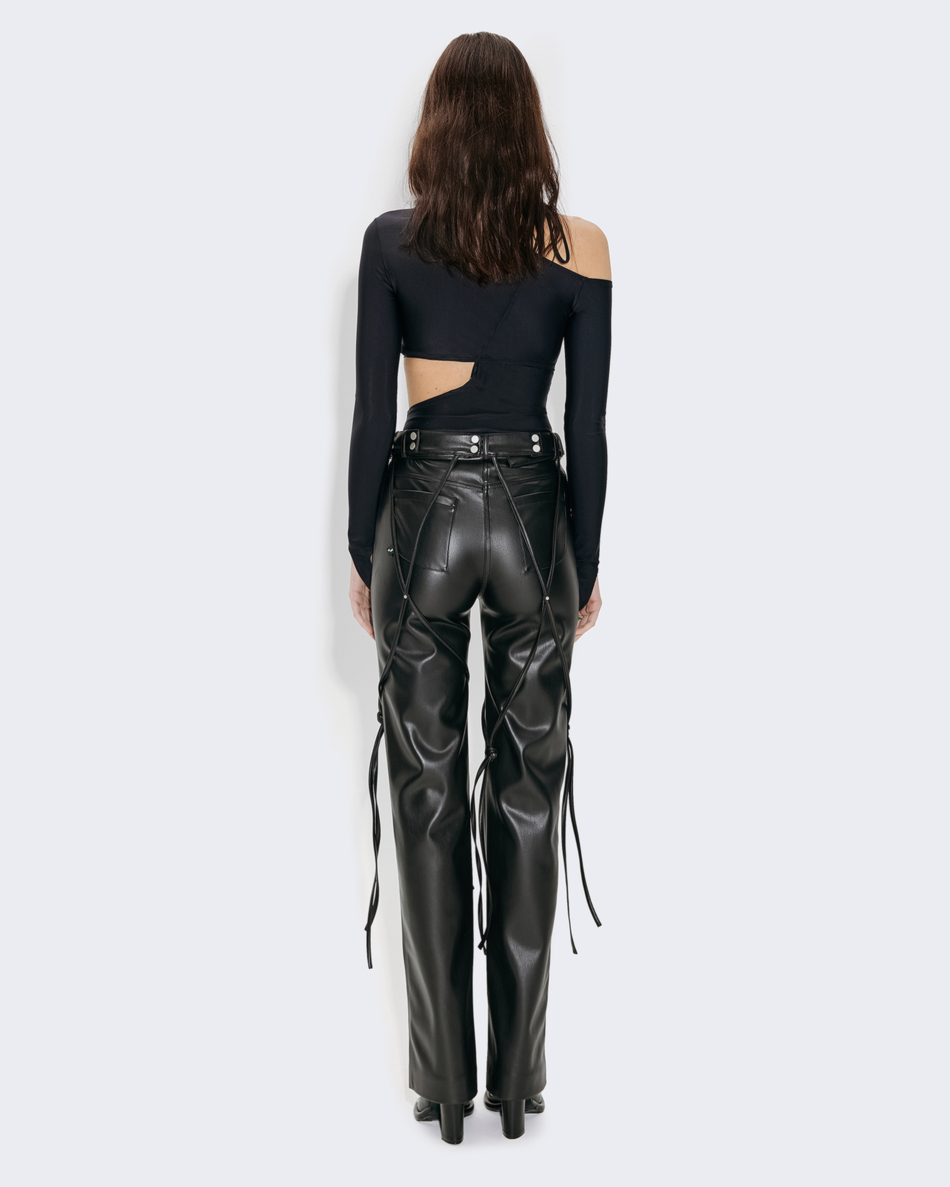 BLACK V-LEATHER TROUSERS WITH STRAPS