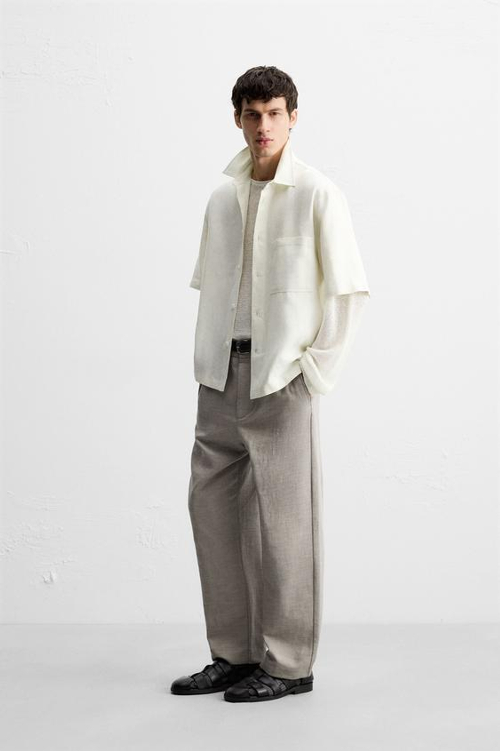 ZARA БРЮКИ REGULAR FIT ИЗ ТКАНИ С ТЕКСТУРОЙ, СЕРО-КОРИЧНЕВЫЙ