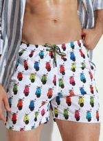 Мужские пляжные шорты с принтом в виде цветных мопедов (Размер: XXL) (Цвет: белый)