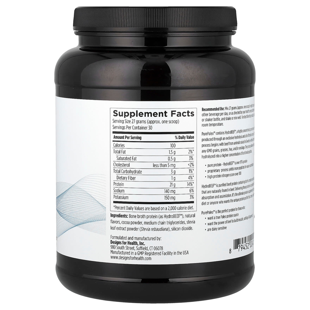 Designs For Health, PurePaleo™, Bone Broth Protein, Chocolate, 1.8 lbs (810 g)