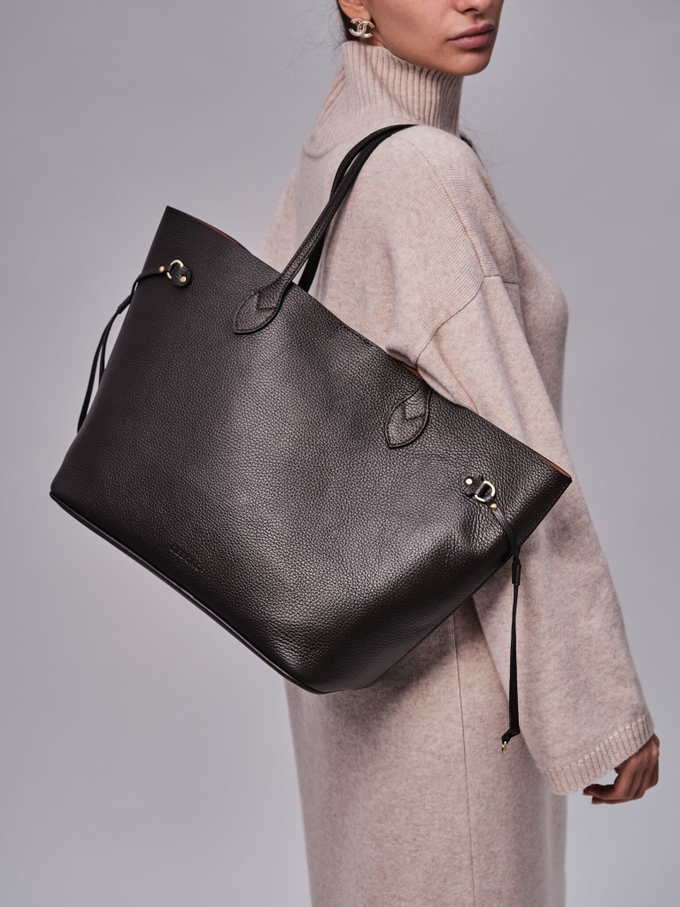 Сумка кожаная шоппер темно-коричневая