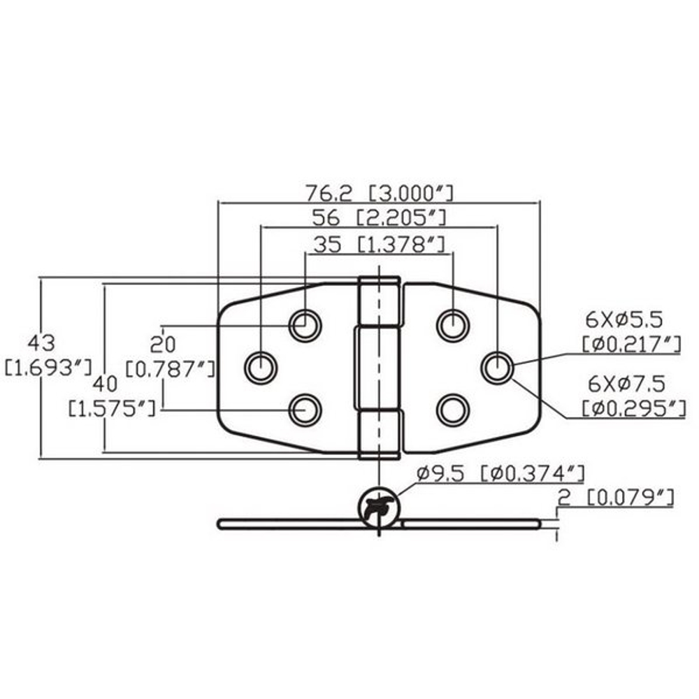Петля для лодки и автофургонов из нержавеющей стали/морская петля для люка со скрытым креплением на 180 градусов 76х37х2 мм