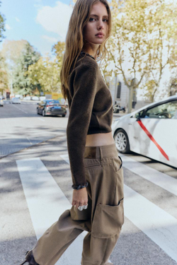 ZARA ВЯЗАНЫЙ КАРДИГАН С ОТДЕЛКОЙ В ВИДЕ ПЕРЕПЛЕТЕНИЯ, КОРИЧНЕВЫЙ