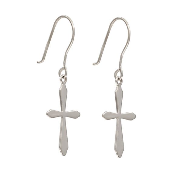 Крестик из серебра - ювелирные серьги, вид полубоком 1