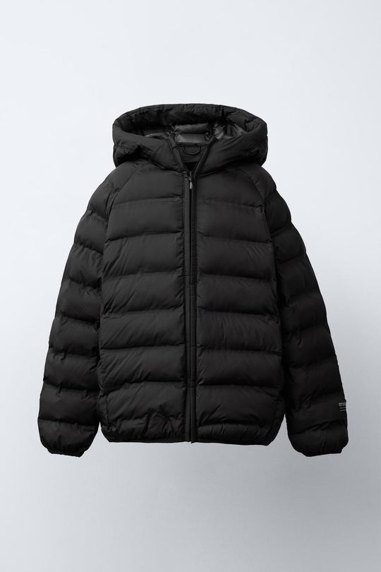 ZARA УЛЬТРАЛЕГКАЯ КУРТКА С КАПЮШОНОМ, ЧЕРНЫЙ