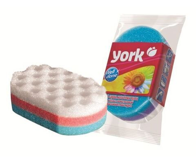 Мочалка губка для тела c массажным слоем разноцветная Радуга 14,5х9,5х5см, 011060 YORK