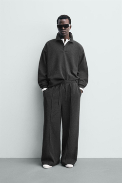 ZARA ТОЛСТОВКА ПОЛО С ТЕКСТУРОЙ, ТЕМНО-СЕРЫЙ